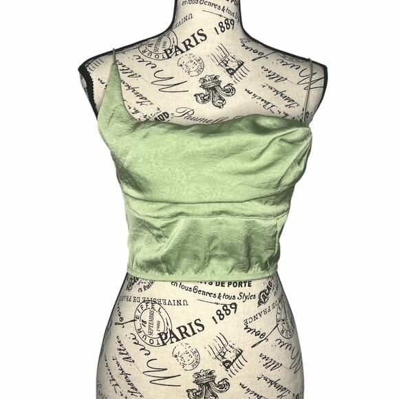 Out From Under (L) Satin Tie Back Crop Top Urban Outfitters Camisole Square Neck - Picture 1 of 7